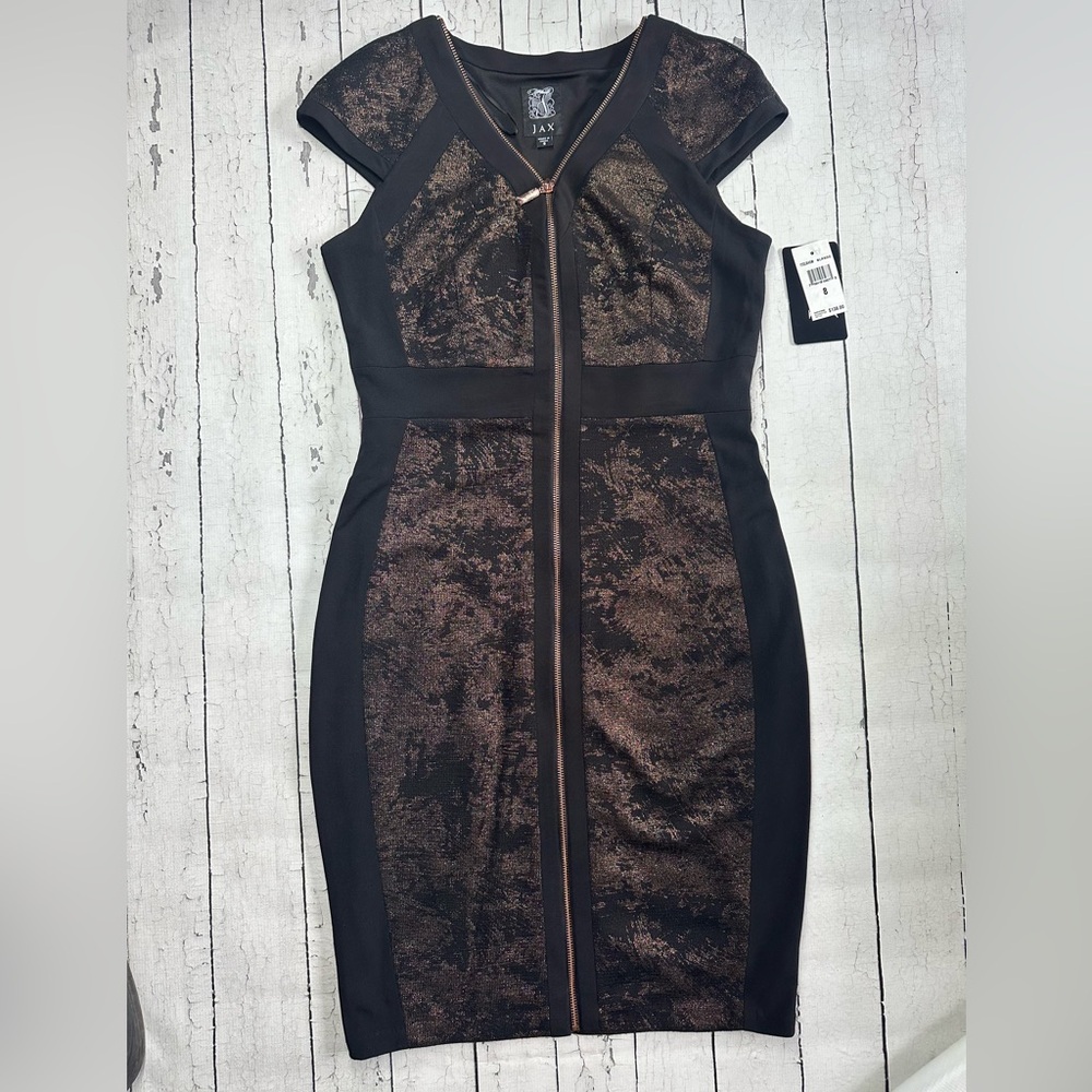 Jax Black and rose gold Front Zip bodycon size 8 nwt
